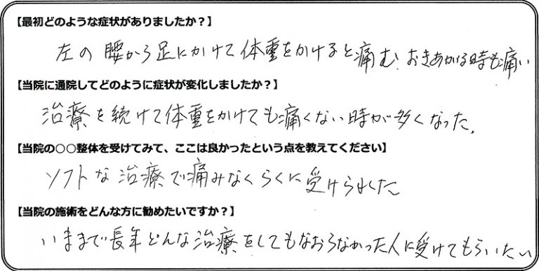 腰痛のお客様の声